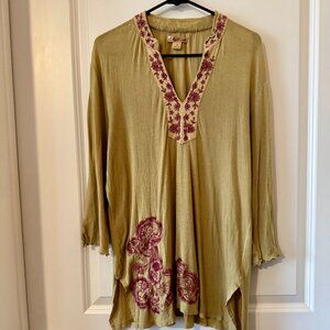 April Cornell Embroidered Tunic Top — Mustard & Plum, Size M